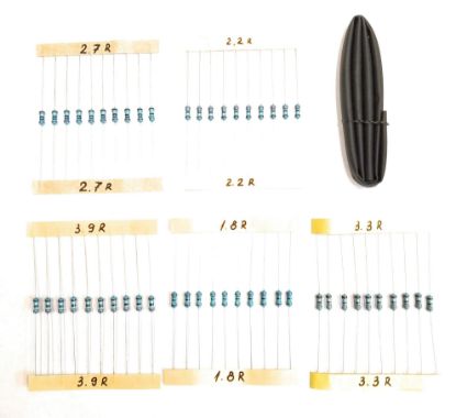 Picture of 50 pcs most useful car SRS airbag emulator resistors 10 x 1.8/2.2/2.7/3.3/3.9 ohm