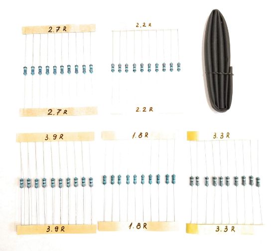 Picture of 50 pcs most useful car SRS airbag emulator resistors 10 x 1.8/2.2/2.7/3.3/3.9 ohm